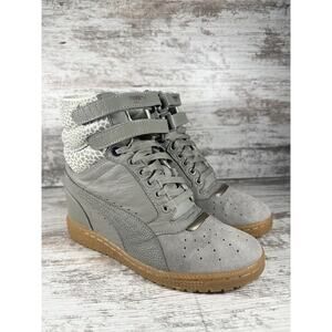 Womens Puma Sky Contact Hi Gray Suede Hidden Wedge Double Strap Sneakers Sz 7.5